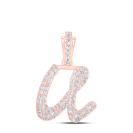 0.34 Ctw Natural Diamond Hiphop Cursive Initial Letter U Pendant in 10k Rose Gold