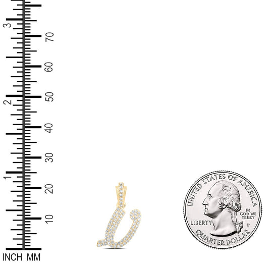 0.31 Ctw Natural Diamond Hiphop Cursive Initial Letter V Pendant in 10k Yellow Gold