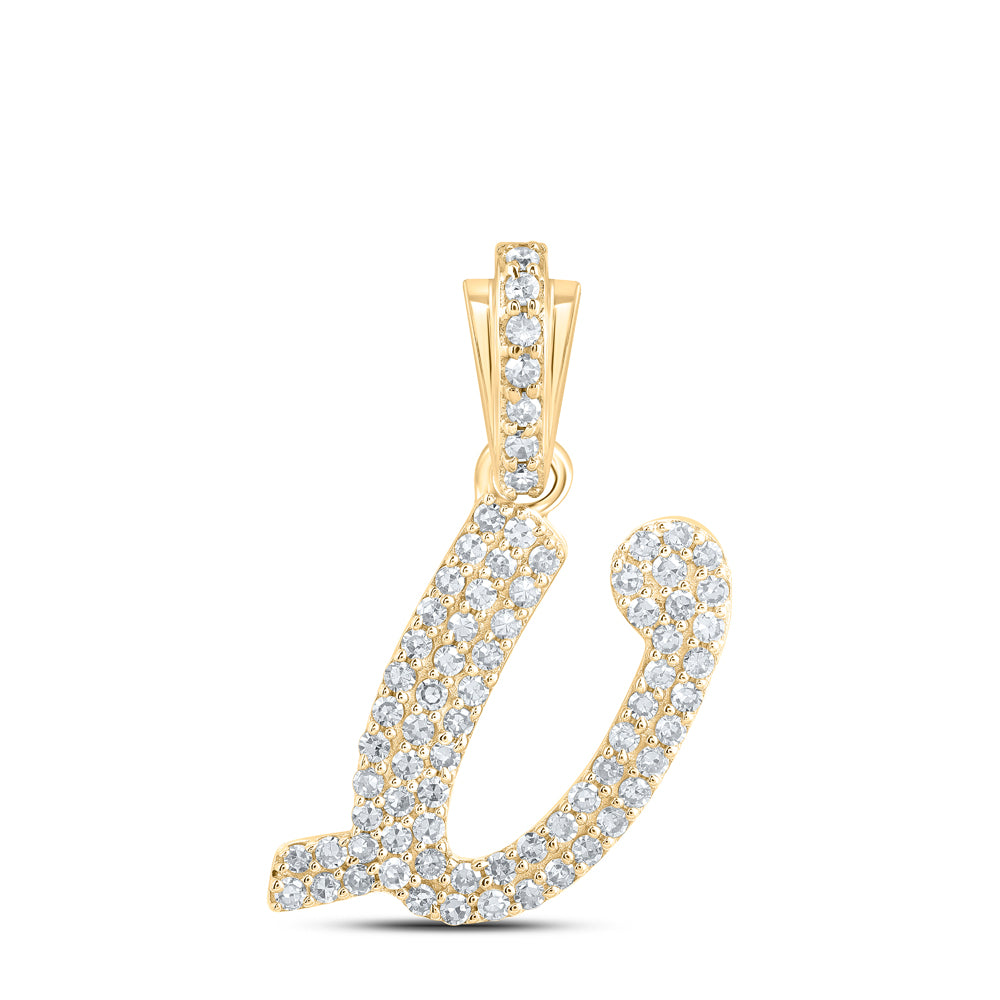 0.31 Ctw Natural Diamond Hiphop Cursive Initial Letter V Pendant in 10k Yellow Gold
