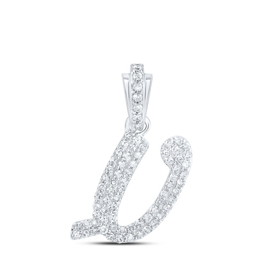 0.31 Ctw Natural Diamond Hiphop Cursive Initial Letter V Pendant in 10k White Gold