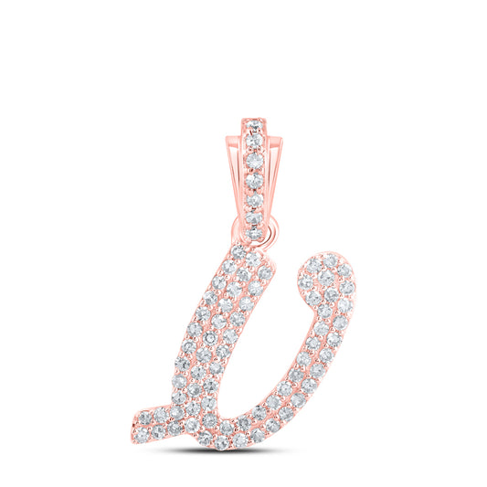 0.31 Ctw Natural Diamond Hiphop Cursive Initial Letter V Pendant in 10k Rose Gold