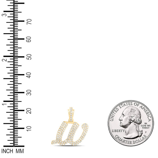 0.46 Ctw Natural Diamond Hiphop Cursive Initial Letter W Pendant in 10k Yellow Gold