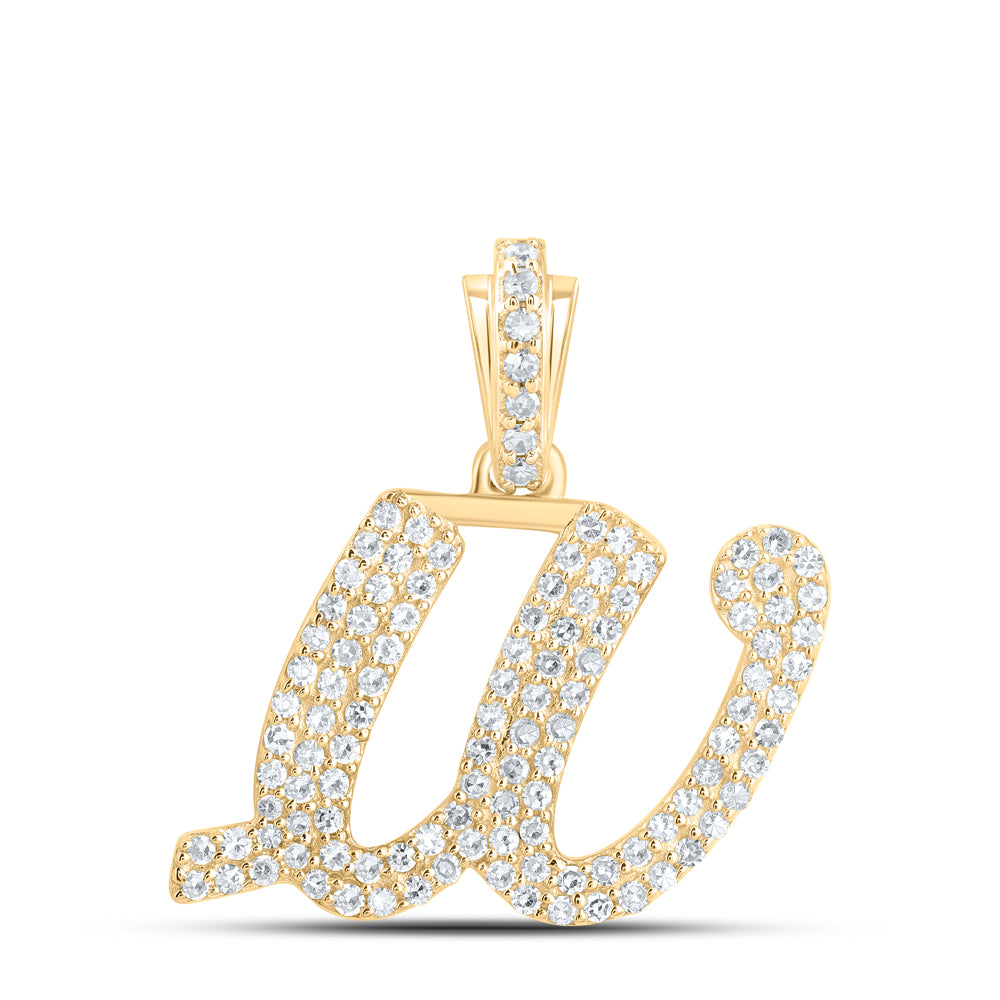 0.46 Ctw Natural Diamond Hiphop Cursive Initial Letter W Pendant in 10k Yellow Gold