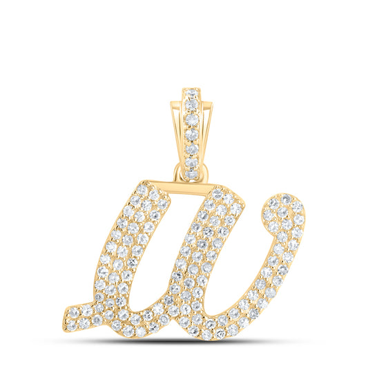 0.46 Ctw Natural Diamond Hiphop Cursive Initial Letter W Pendant in 10k Yellow Gold