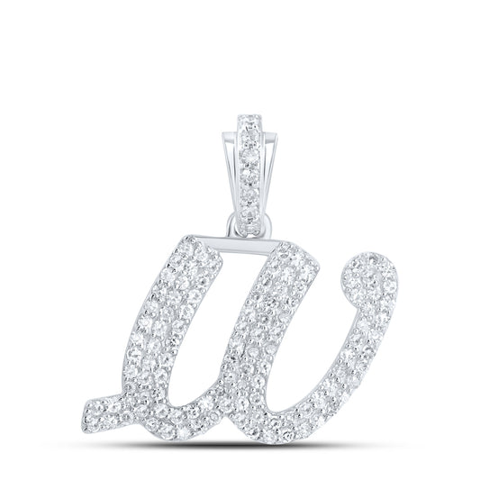 0.46 Ctw Natural Diamond Hiphop Cursive Initial Letter W Pendant in 10k White Gold