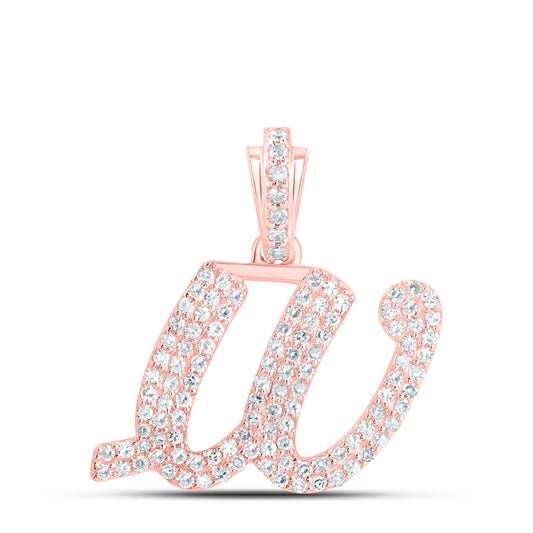 0.46 Ctw Natural Diamond Hiphop Cursive Initial Letter W Pendant in 10k Rose Gold