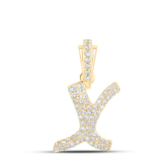 0.25 Ctw Natural Diamond Hiphop Initial Letter X Pendant in 10k Yellow Gold