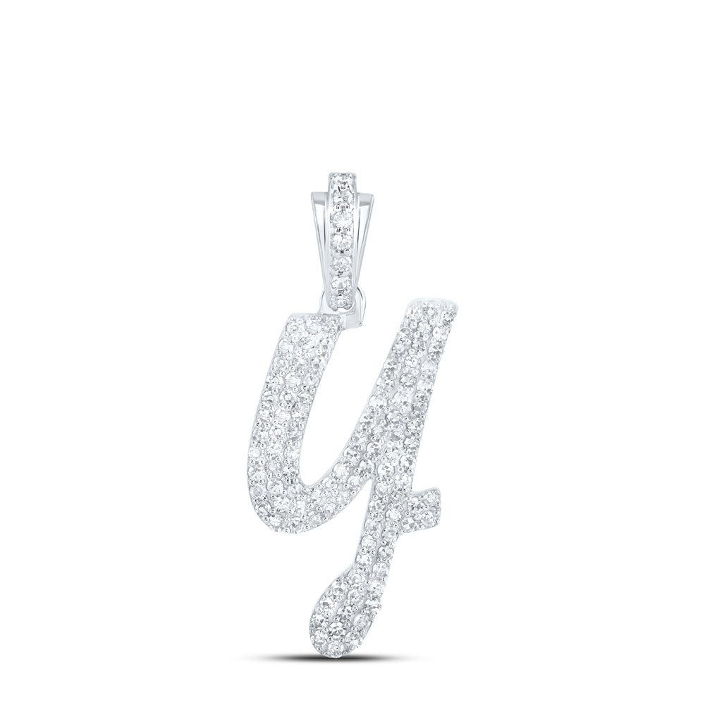 0.48 Ctw Natural Diamond Cursive Initial Letter Y Pendant in 10k White Gold