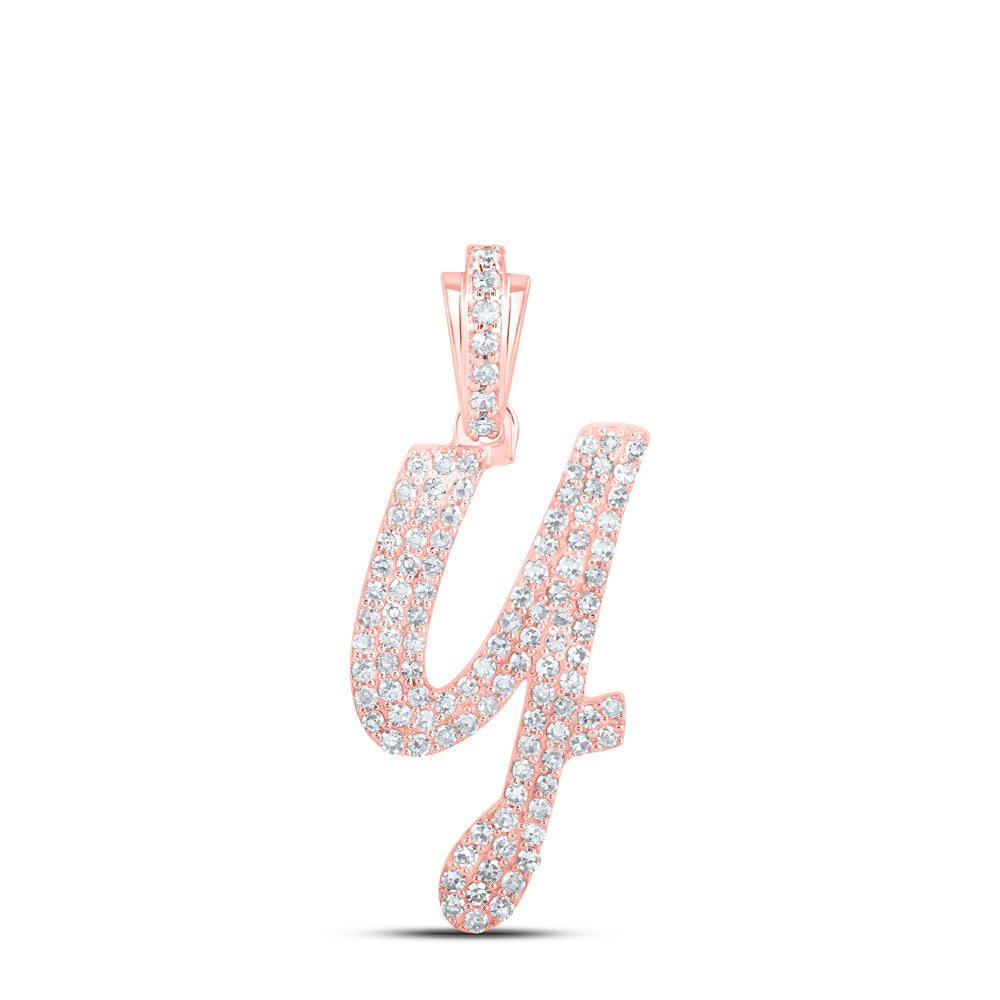 0.48 Ctw Natural Diamond Cursive Initial Letter Y Pendant in 10k Rose Gold