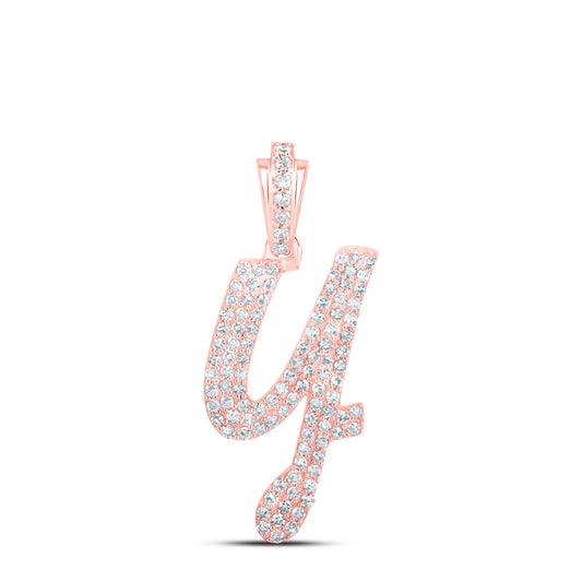 0.48 Ctw Natural Diamond Cursive Initial Letter Y Pendant in 10k Rose Gold