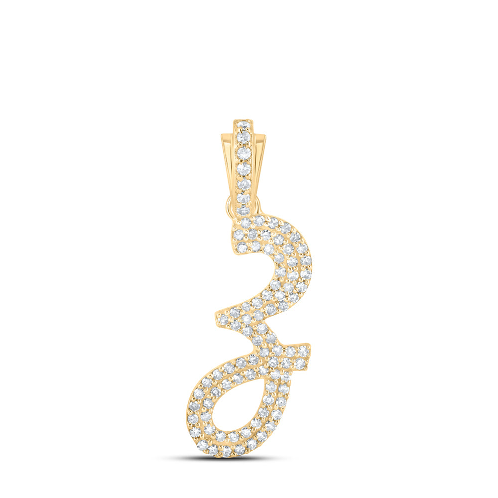 0.36 Ctw Natural Diamond Cursive Initial Letter Z Pendant in 10k Yellow Gold