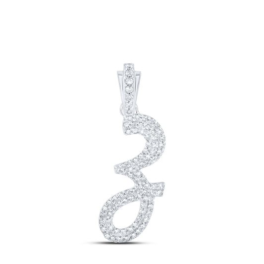 0.36 Ctw Natural Diamond Cursive Initial Letter Z Pendant in 10k White Gold