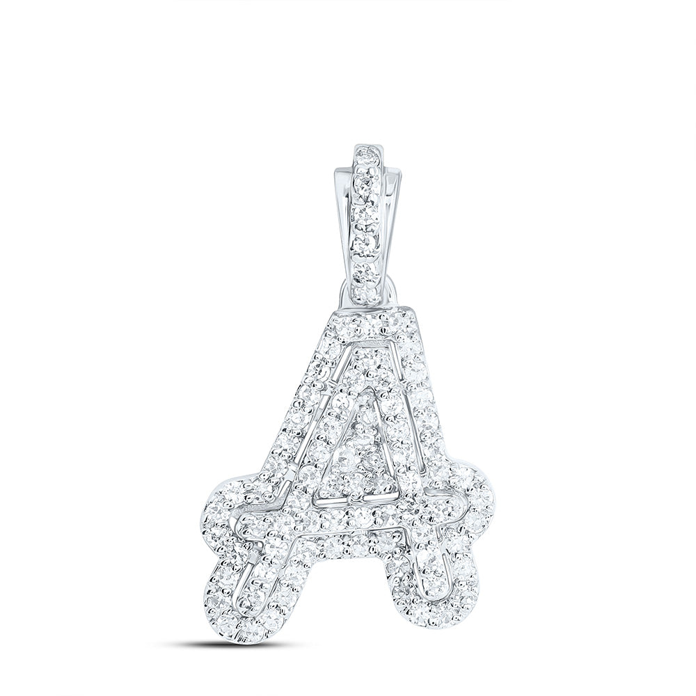 0.19 Ctw Natural Diamond Hiphop Initail Letter A Pendant in 10k White Gold