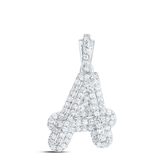 0.19 Ctw Natural Diamond Hiphop Initail Letter A Pendant in 10k White Gold