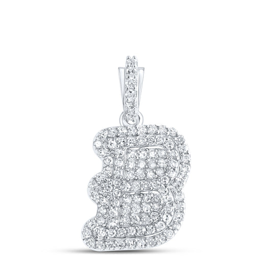 0.26 Ctw Natural Diamond Hiphop Initial Letter B Pendant in 10k White Gold