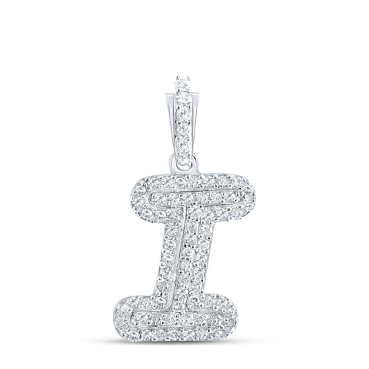 0.17 Ctw Natural Diamond Hiphop Initial Letter I Pendant in 10k White Gold