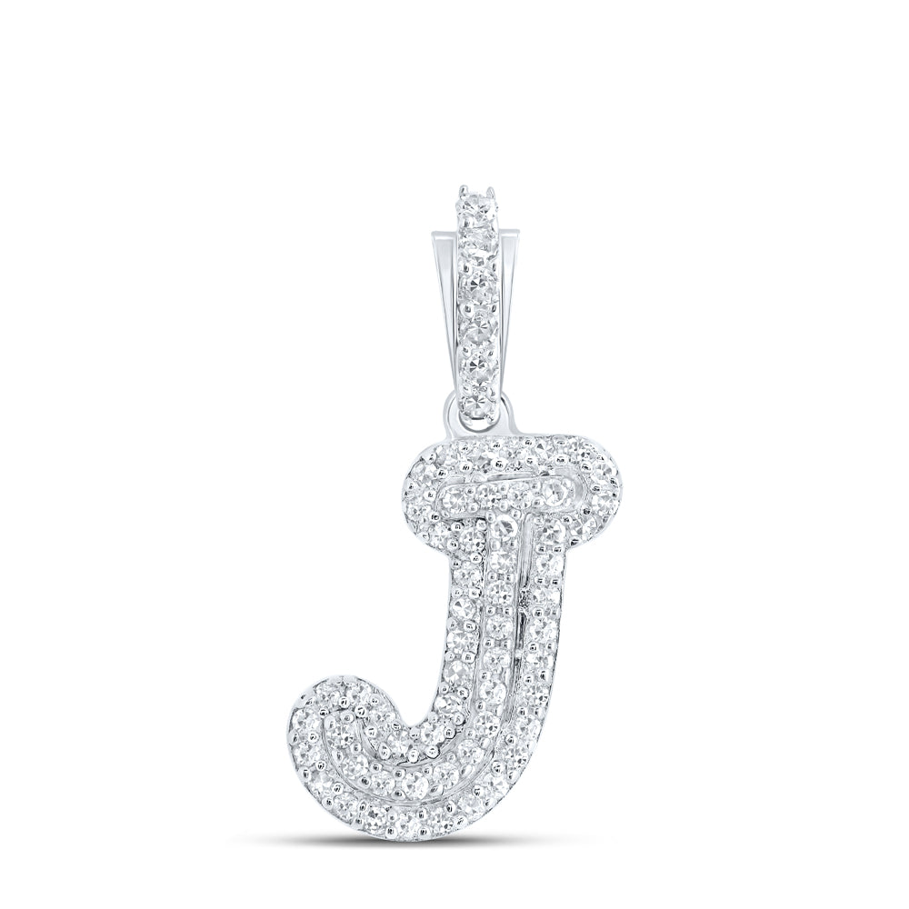 0.15 Ctw Natural Diamond Hiphop Initial Letter J Pendant in 10k White Gold