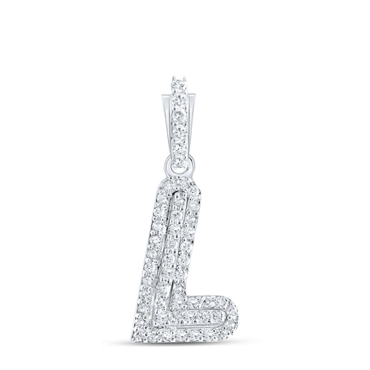 0.12 Ctw Natural Diamond Hiphop Initial Letter L Pendant in 10k White Gold