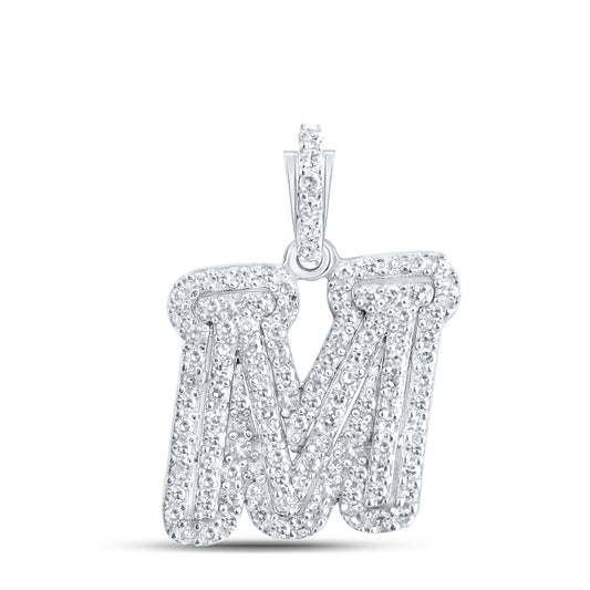 0.27 Ctw Natural Diamond Hiphop Initial Letter M Pendant in 10k White Gold