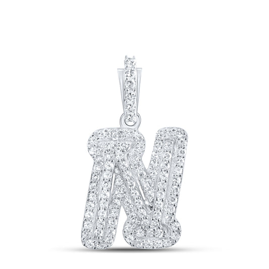 0.22 Ctw Natural Diamond Hiphop Initial Letter N Pendant in 10k White Gold