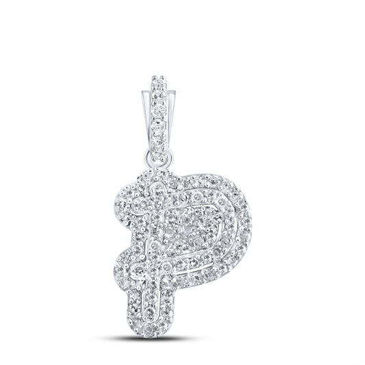 0.19 Ctw Natural Diamond Hiphop Initial Letter P Pendant in 10k White Gold