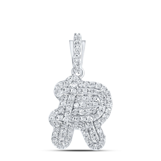 0.22 Ctw Natural Diamond Hiphop Initial Letter R Pendant in 10k White Gold