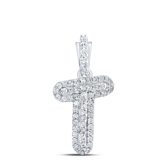 0.14 Ctw Natural Diamond Hiphop Initial Letter T Pendant in 10k White Gold