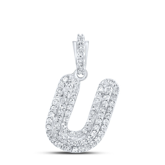 0.19 Ctw Natural Diamond Hiphop Initial Letter U Pendant in 10k White Gold