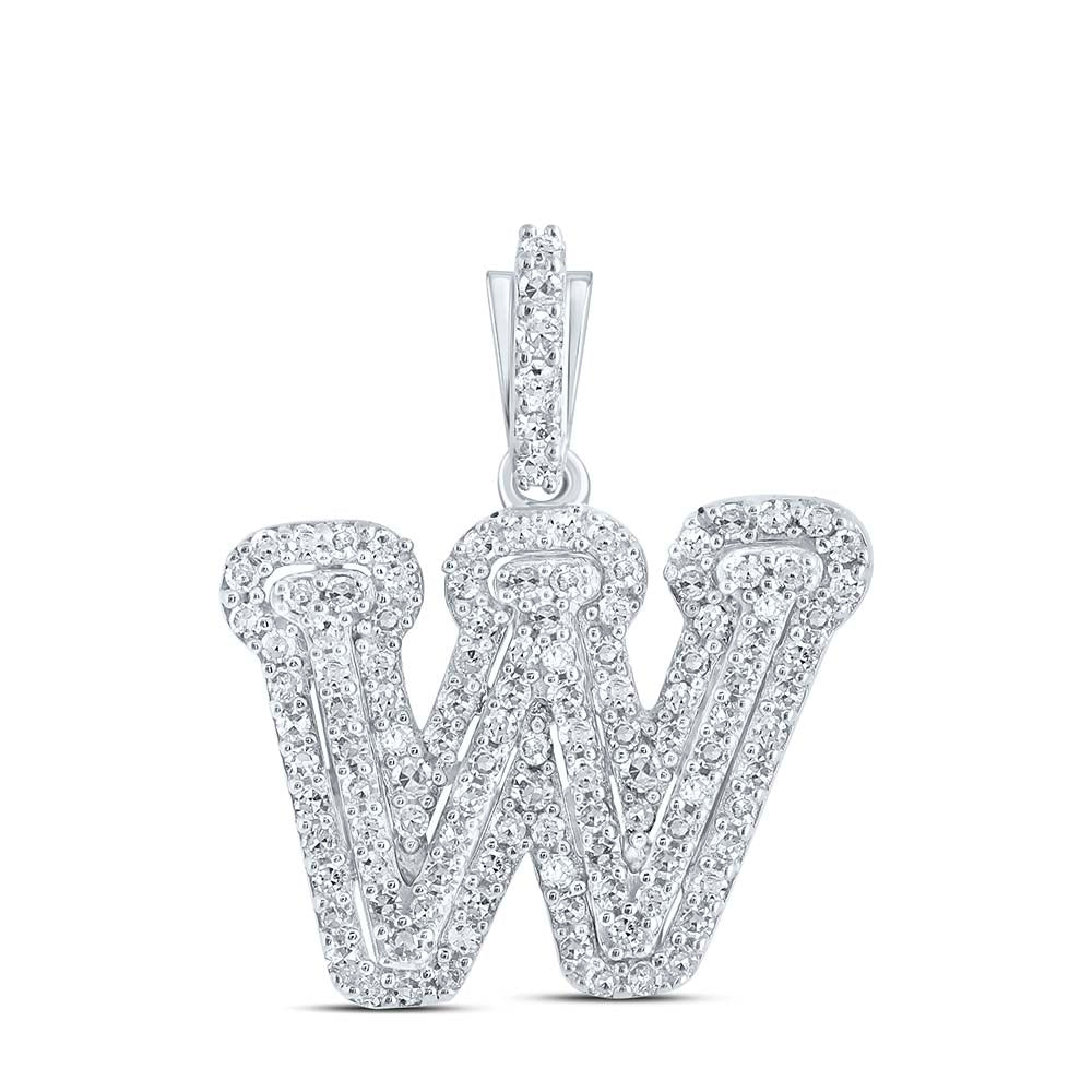 0.3 Ctw Natural Diamond Hiphop Initial Letter W Pendant in 10k White Gold