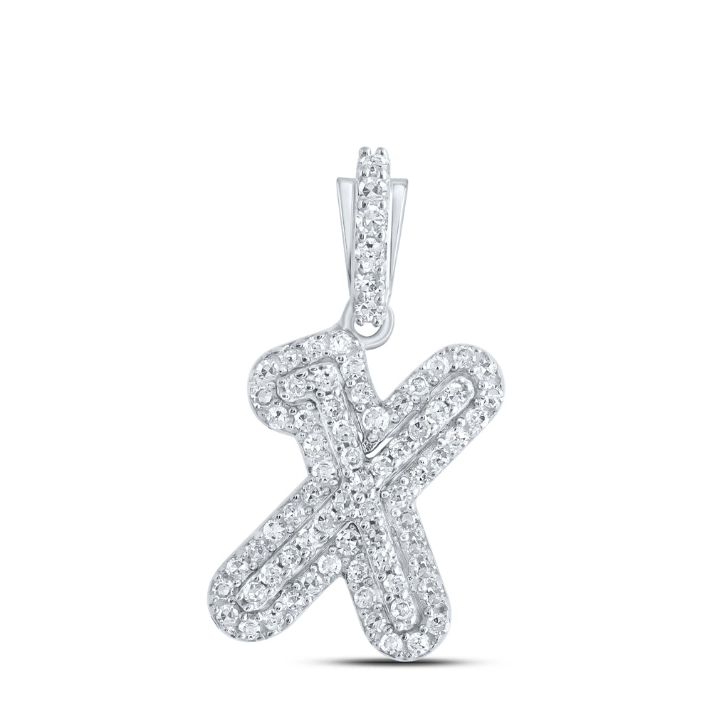 0.19 Ctw Natural Diamond Hiphop Initial Letter X Pendant in 10k White Gold