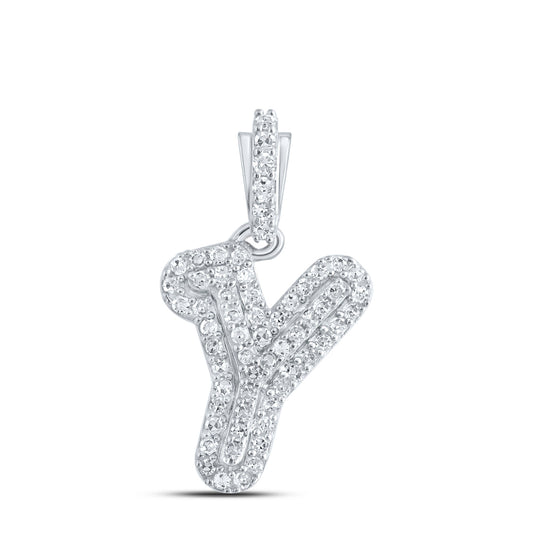 0.15 Ctw Natural Diamond Hiphop Initial Letter Y Pendant in 10k White Gold