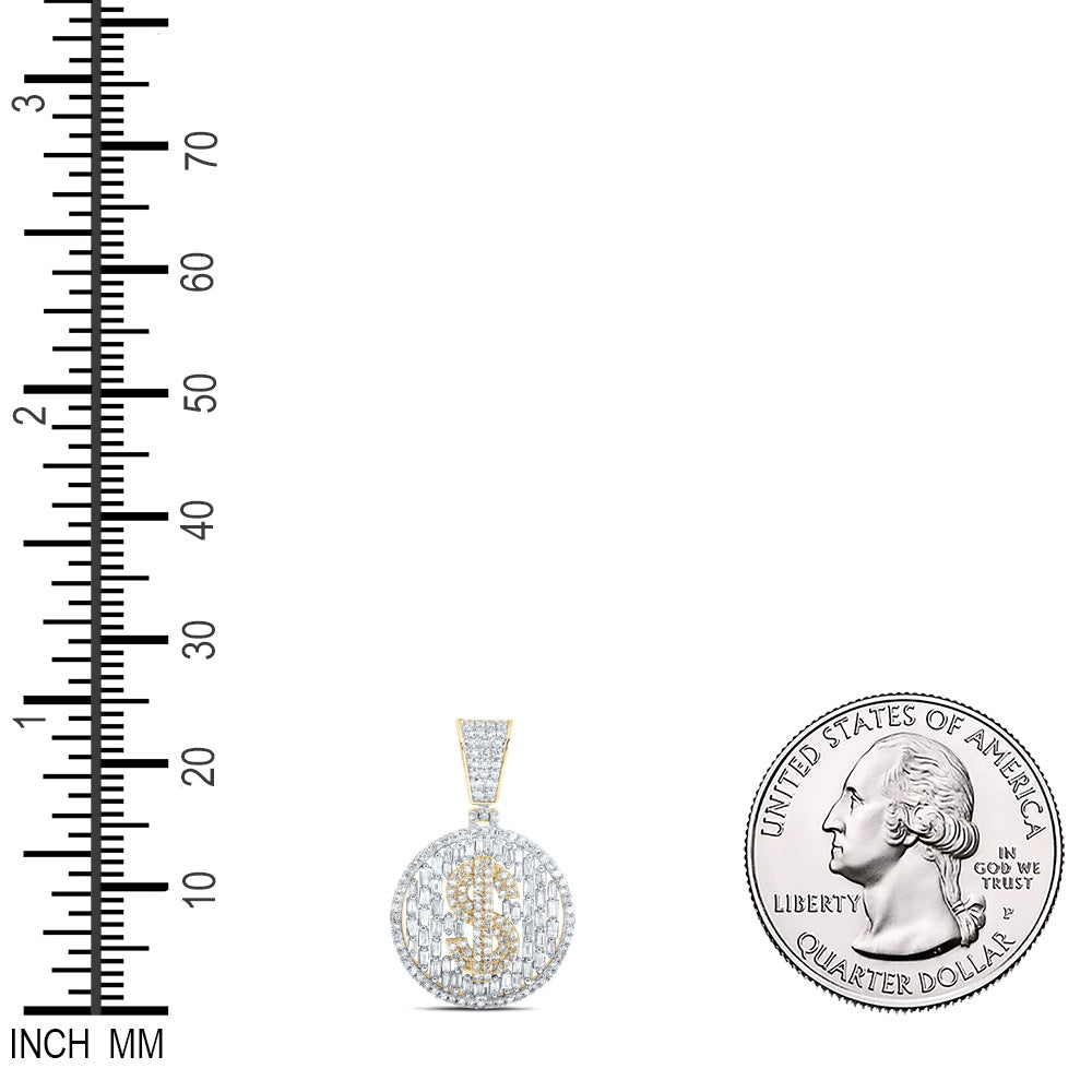 1.47 Ctw Natural Diamond Dollar Sign Round Pendant in 10k Yellow Gold