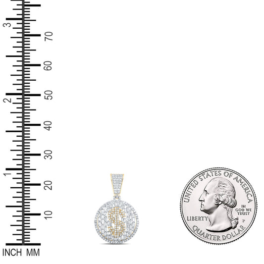 1.47 Ctw Natural Diamond Dollar Sign Round Pendant in 10k Yellow Gold