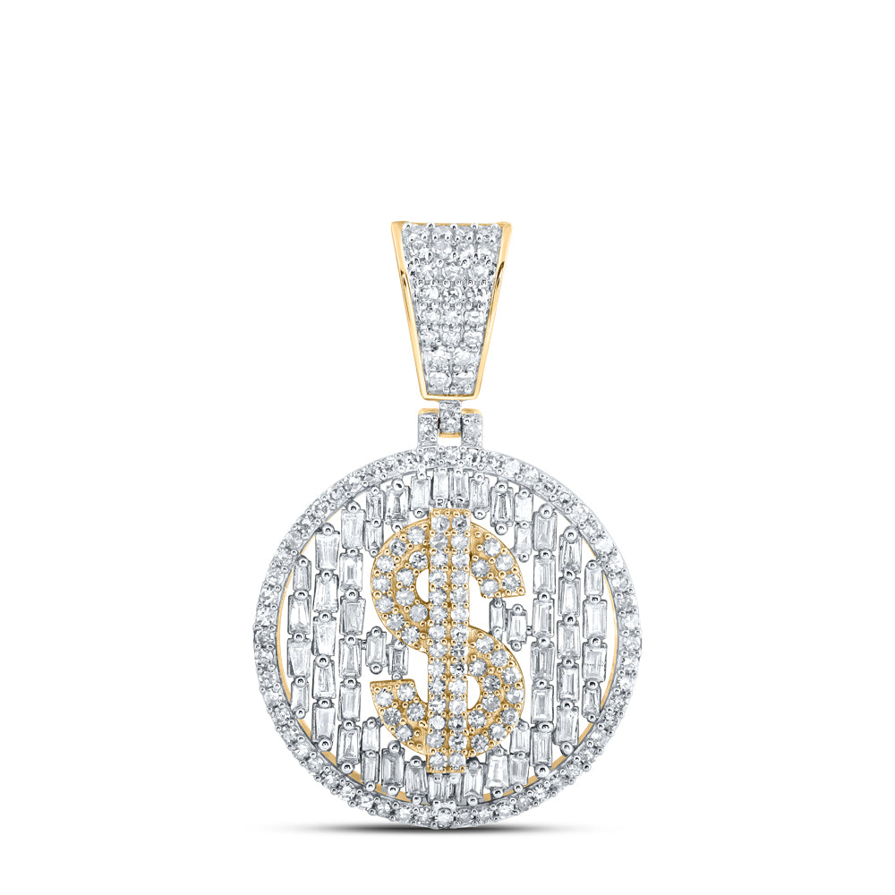 1.47 Ctw Natural Diamond Dollar Sign Round Pendant in 10k Yellow Gold