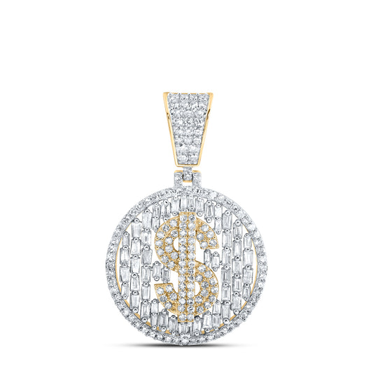 1.47 Ctw Natural Diamond Dollar Sign Round Pendant in 10k Yellow Gold