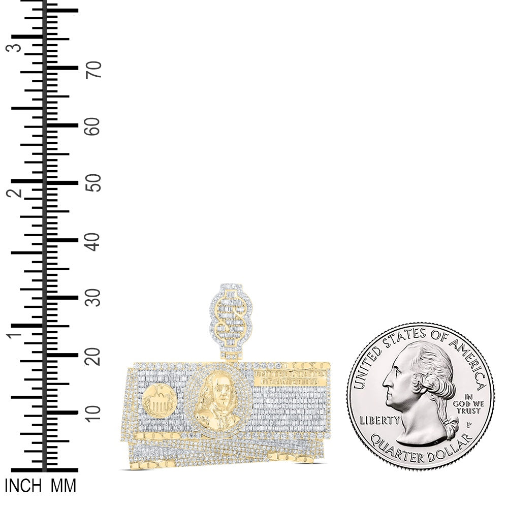 6.84 Ctw Natural Diamond $100 Dollar Money Hiphop Pendant in 10k Yellow Gold