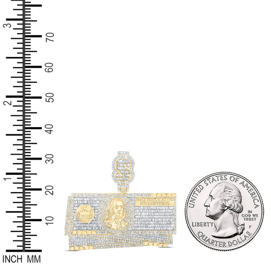 6.84 Ctw Natural Diamond $100 Dollar Money Hiphop Pendant in 10k Yellow Gold