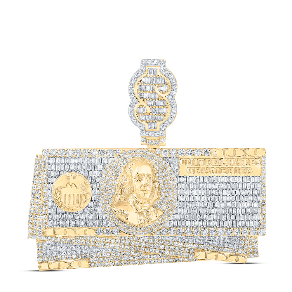 6.84 Ctw Natural Diamond $100 Dollar Money Hiphop Pendant in 10k Yellow Gold