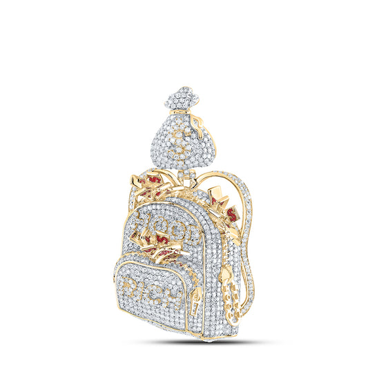 2.86 Ctw Natural Diamond Backpack Money Bag Pendant in 10k Yellow Gold