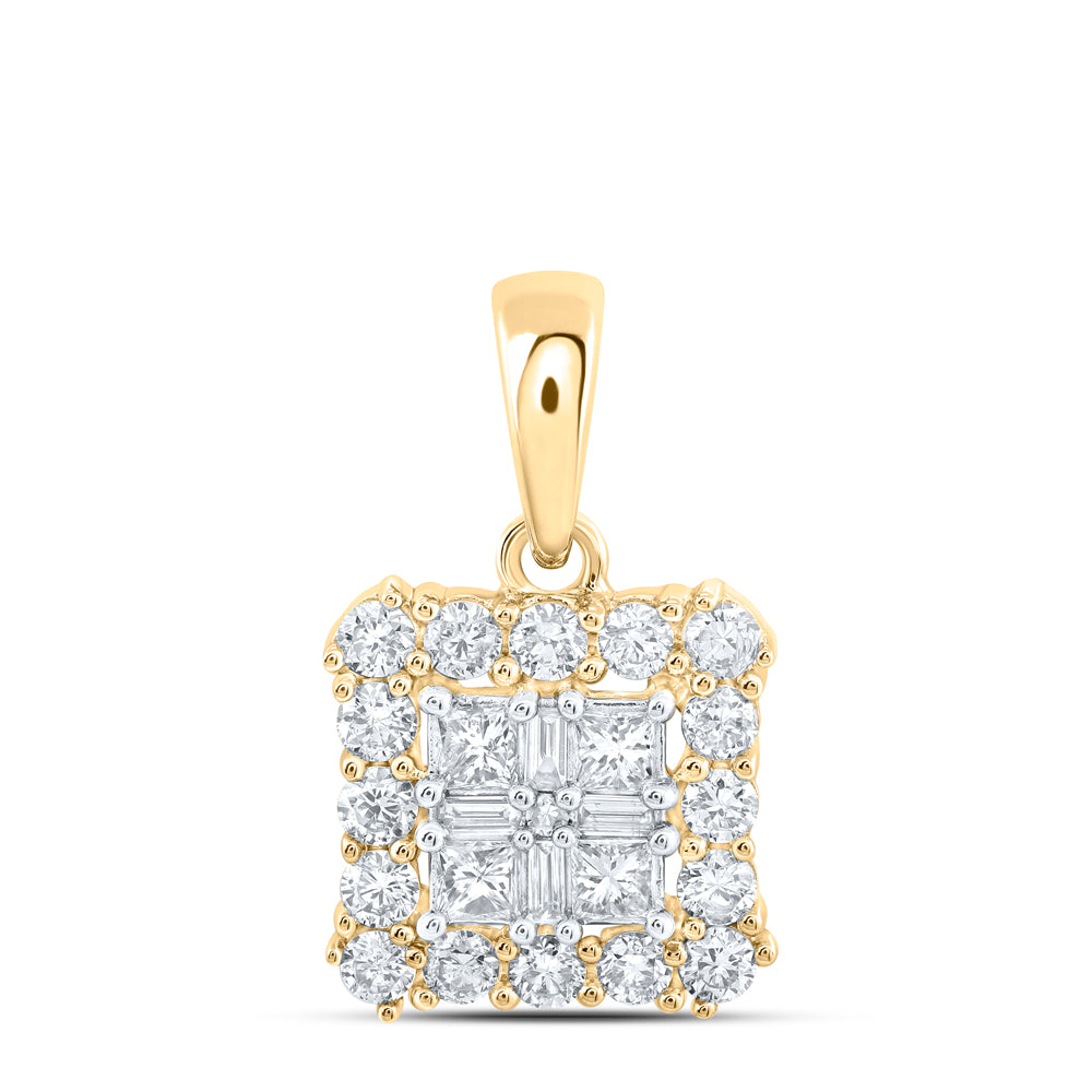 0.64 Ctw Natural Diamond Fashion Gift Square Shaped Pendant in 10k Yellow Gold