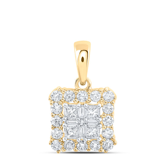 0.64 Ctw Natural Diamond Fashion Gift Square Shaped Pendant in 10k Yellow Gold