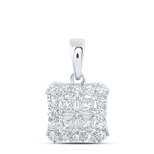 0.64 Ctw Natural Diamond Fashion Gift Square Shaped Pendant in 10k White Gold