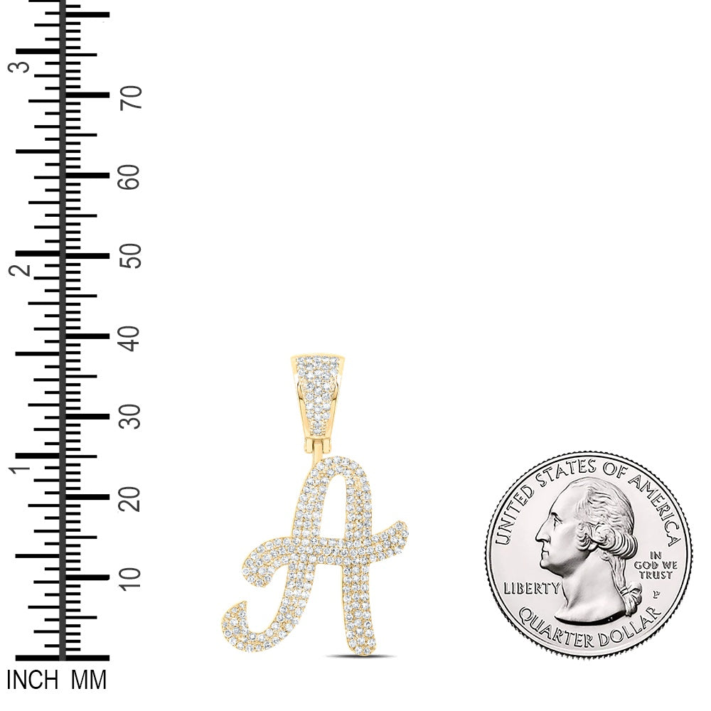 1 Ctw Natural Diamond Script Initial Letter Alphabet A Pendant in 10k Yellow Gold