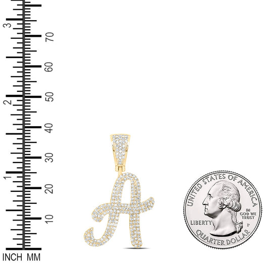 1 Ctw Natural Diamond Script Initial Letter Alphabet A Pendant in 10k Yellow Gold