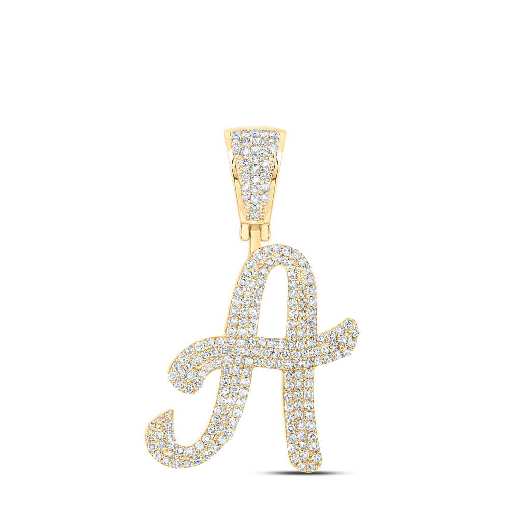 1 Ctw Natural Diamond Script Initial Letter Alphabet A Pendant in 10k Yellow Gold