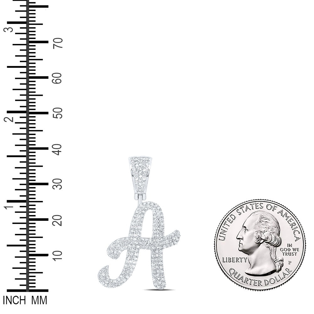1 Ctw Natural Diamond Script Initial Letter Alphabet A Pendant in 10k White Gold