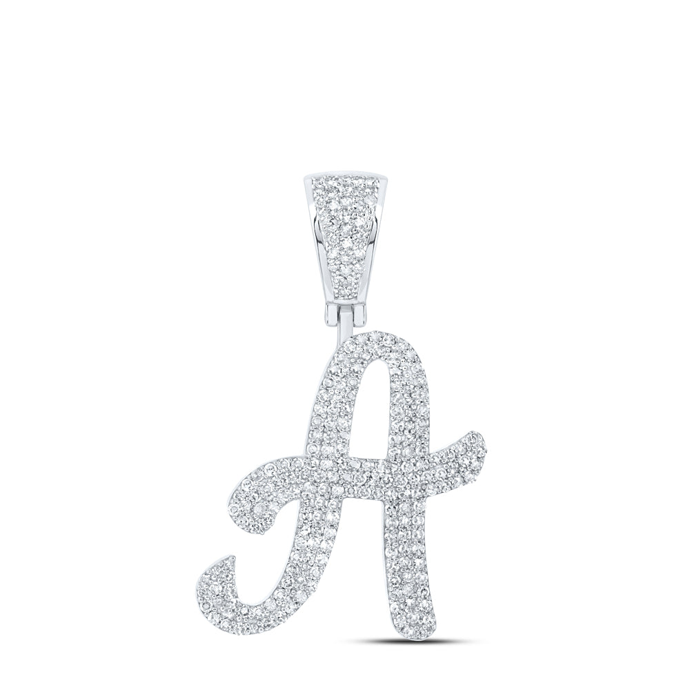 1 Ctw Natural Diamond Script Initial Letter Alphabet A Pendant in 10k White Gold