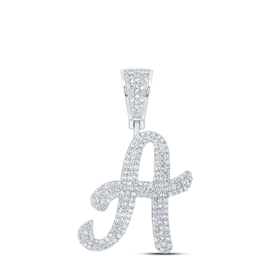 1 Ctw Natural Diamond Script Initial Letter Alphabet A Pendant in 10k White Gold