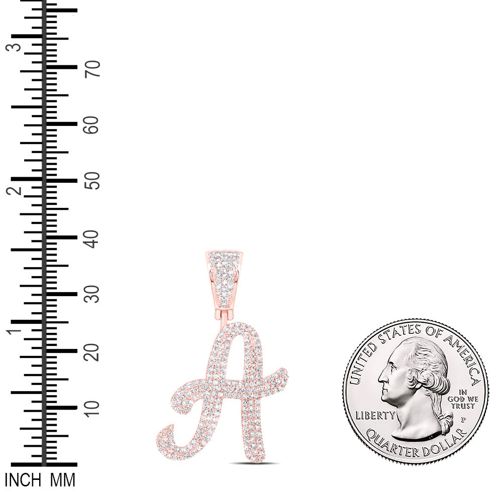 1 Ctw Natural Diamond Script Initial Letter Alphabet A Pendant in 10k Rose Gold