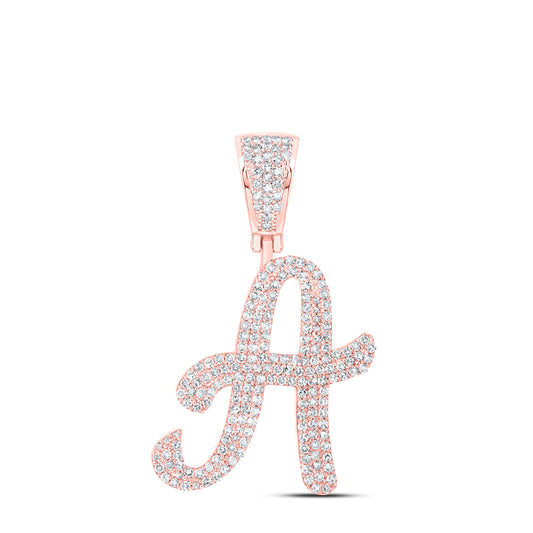 1 Ctw Natural Diamond Script Initial Letter Alphabet A Pendant in 10k Rose Gold